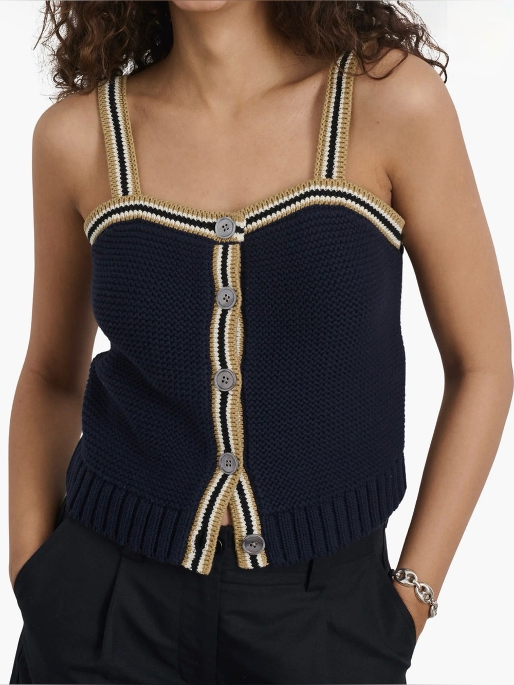 Alex Mill Emmy Cotton Button Front Cami Dark Navy Coastal Chic Size Medium